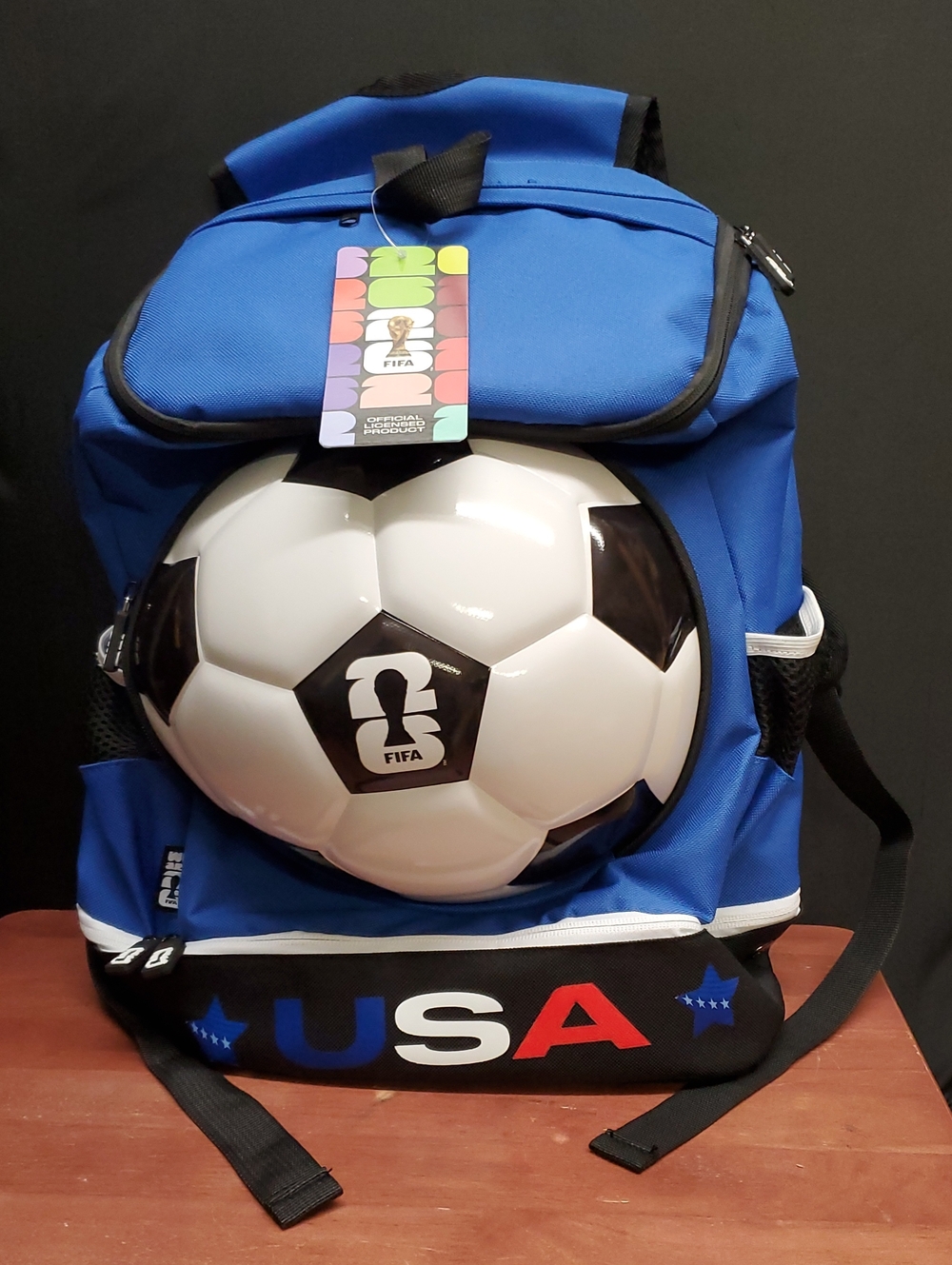 FIFA World Cup 26 Official Licensed Blue USA Soccer Backpack with Ball Holder